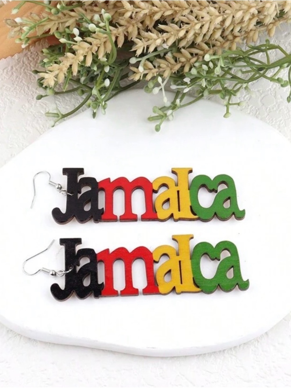 Jamaica Wooden Dangle Earrings in Black, Red, Yellow & Green